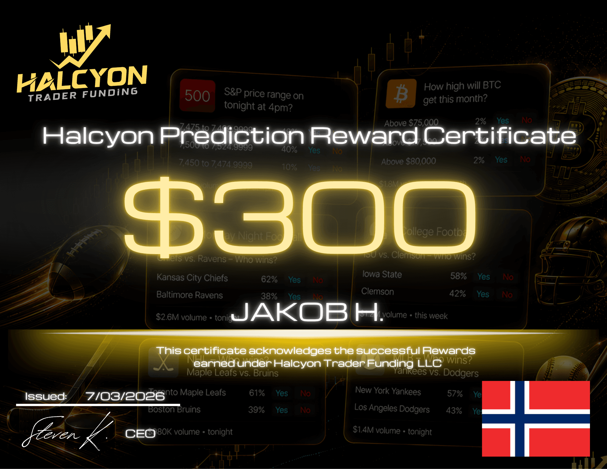 Halcyon Direct Predict reward certificate 1