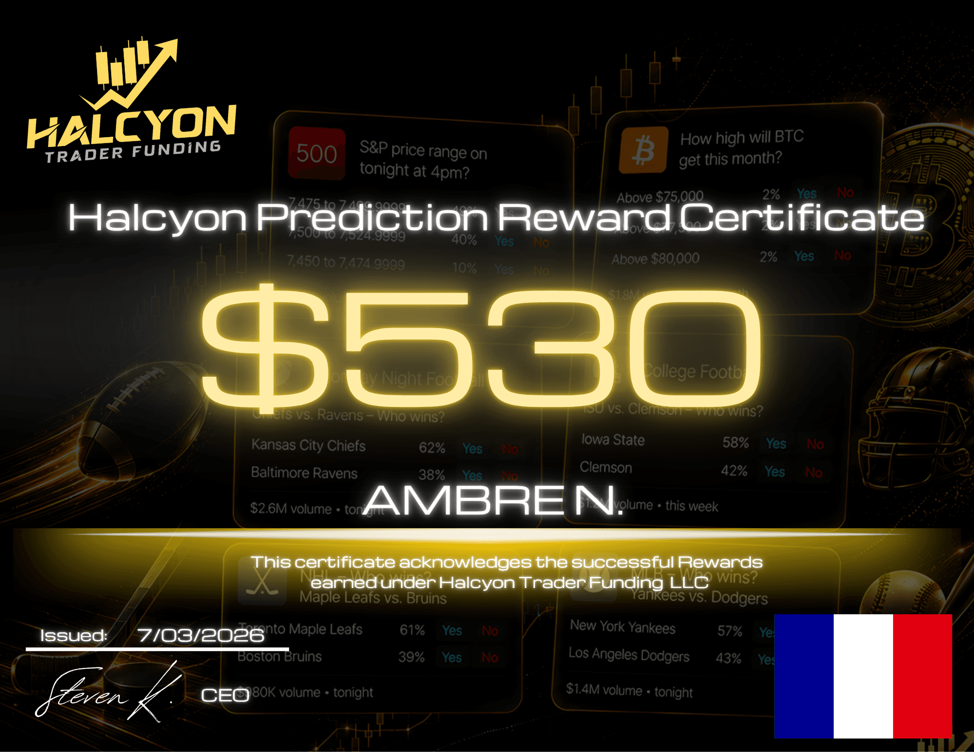 Halcyon Direct Predict reward certificate 2