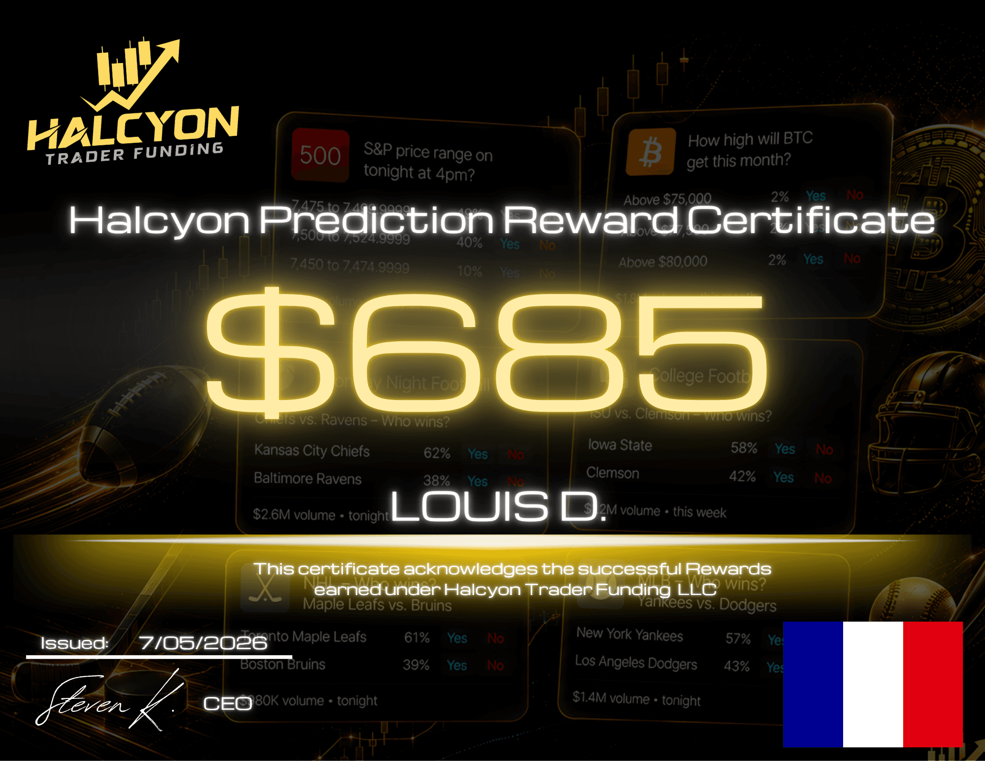Halcyon Direct Predict reward certificate 3