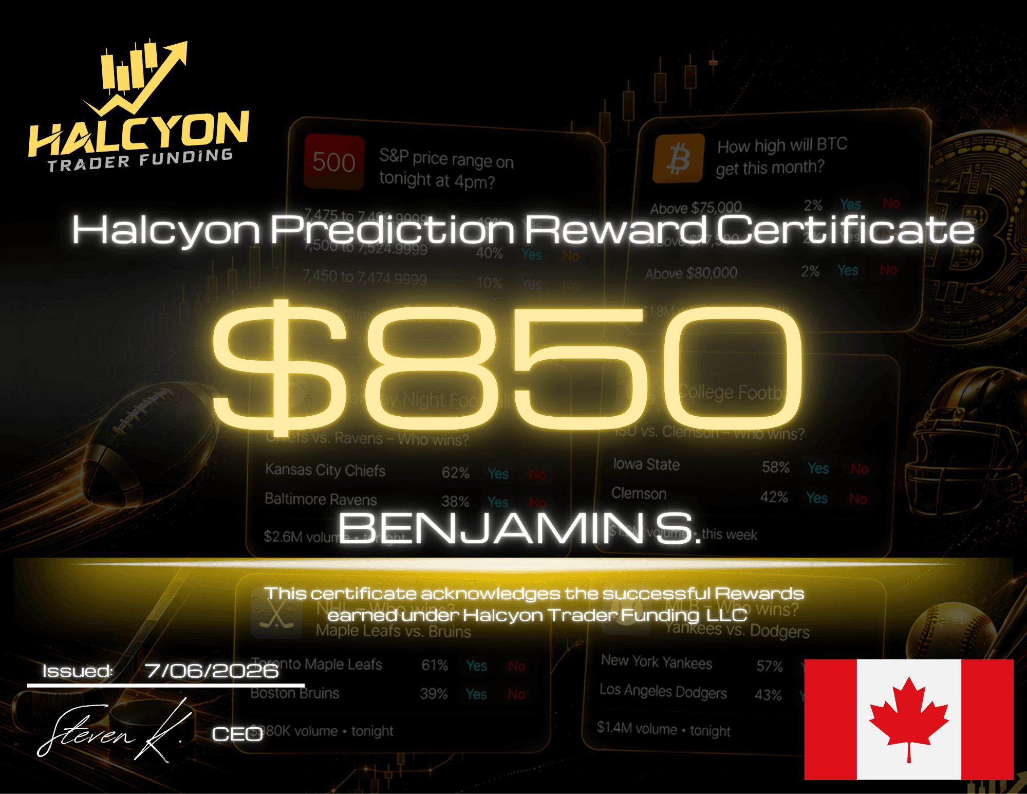 Halcyon Direct Predict reward certificate 4