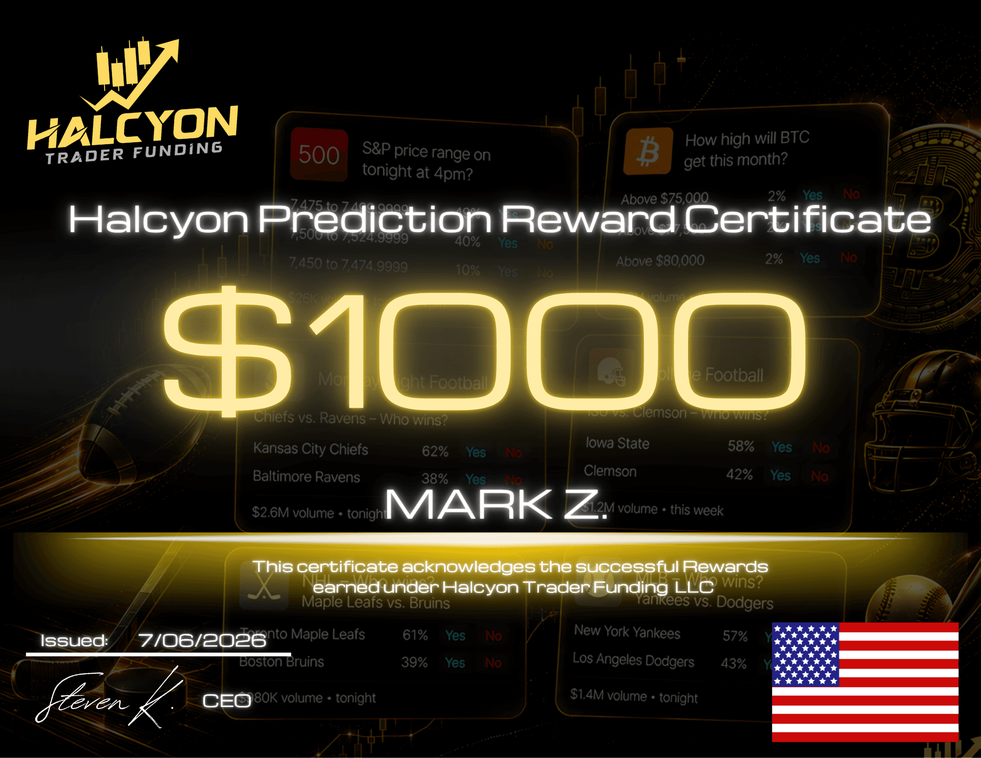 Halcyon Direct Predict reward certificate 5
