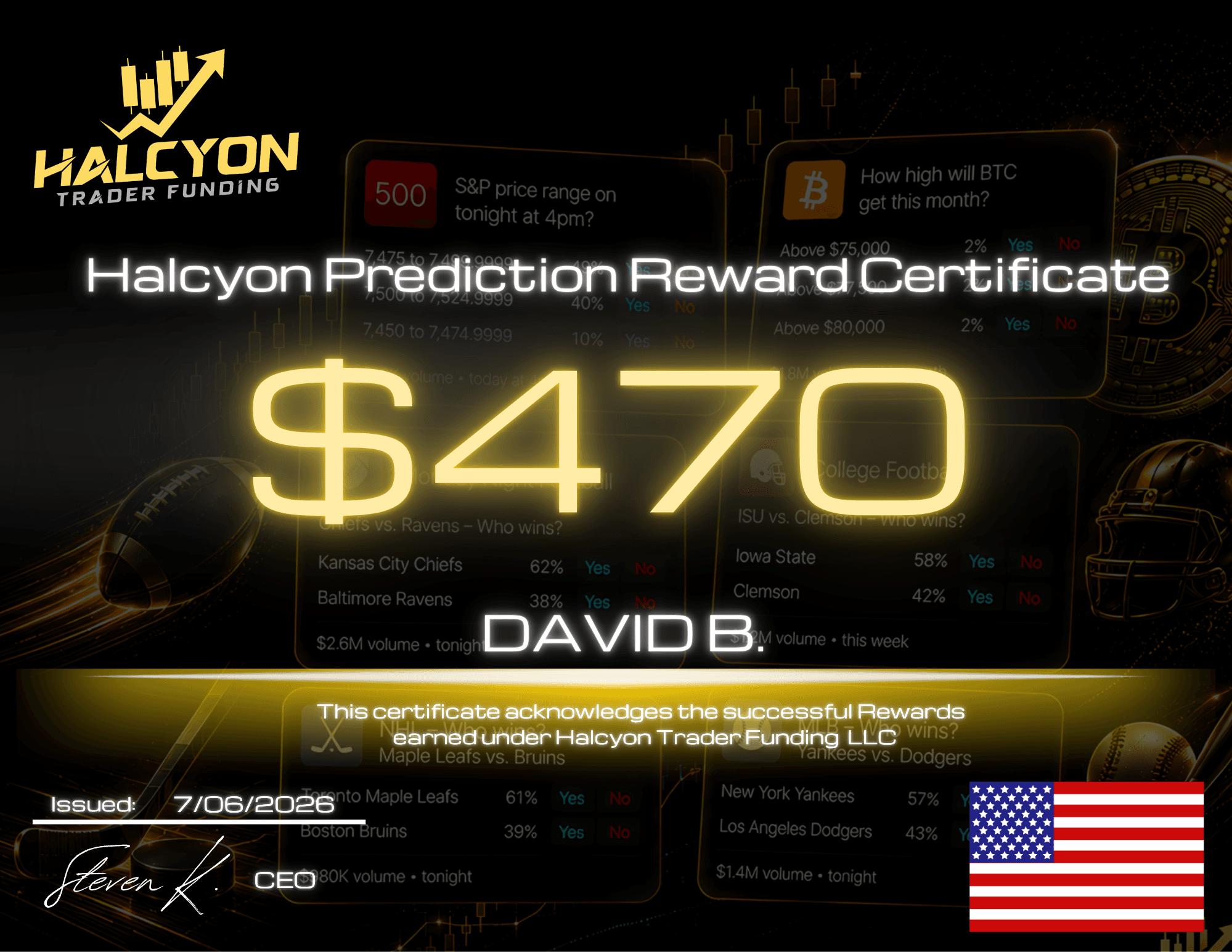 Halcyon Direct Predict reward certificate 6