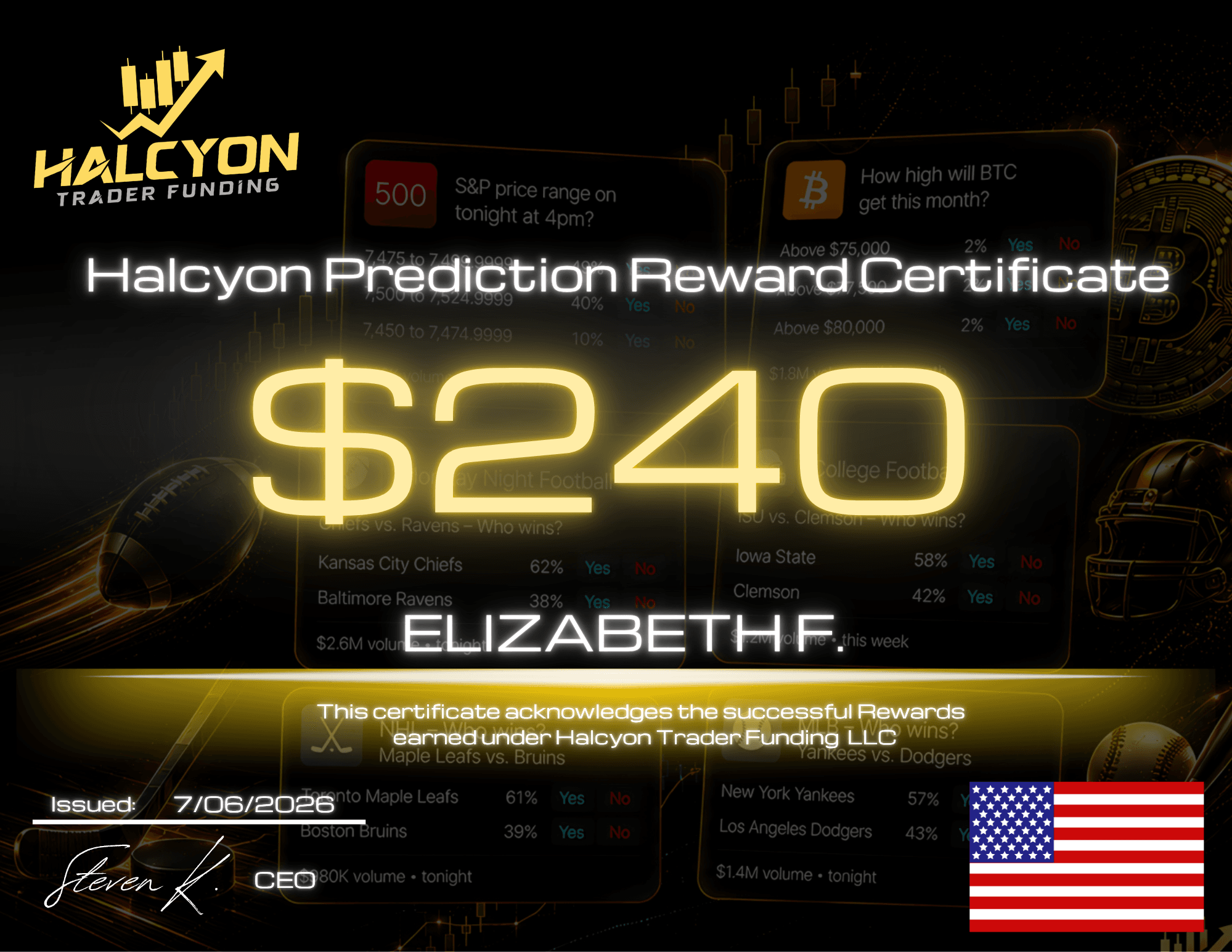 Halcyon Direct Predict reward certificate 7