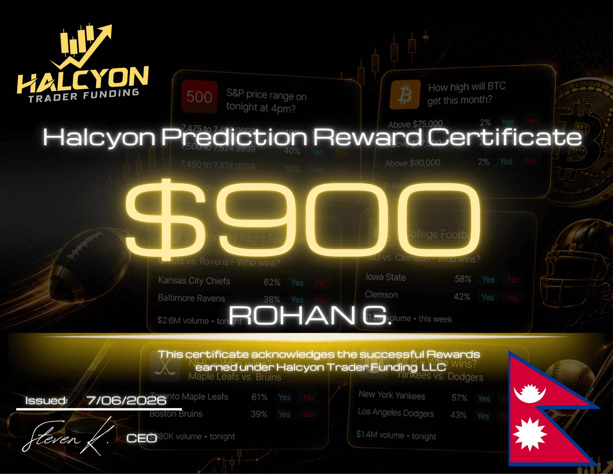 Halcyon Direct Predict reward certificate 8