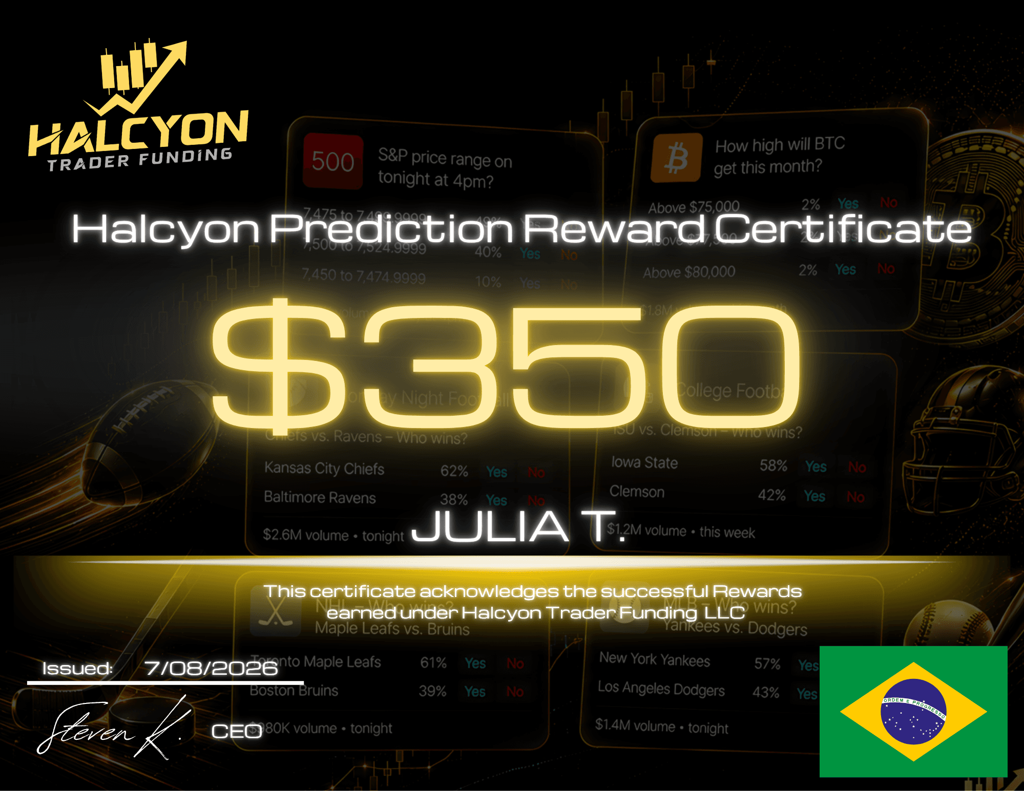 Halcyon Direct Predict reward certificate 9