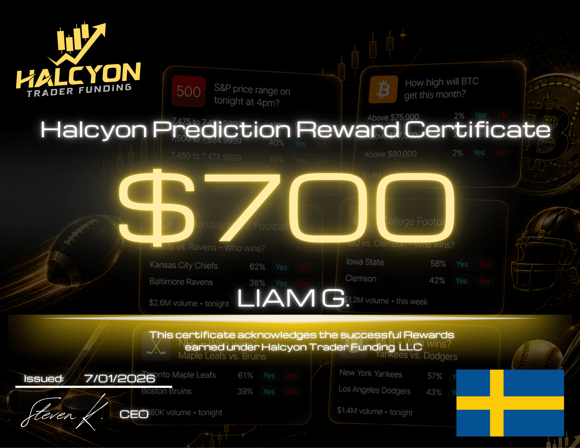 Halcyon Direct Predict reward certificate 10